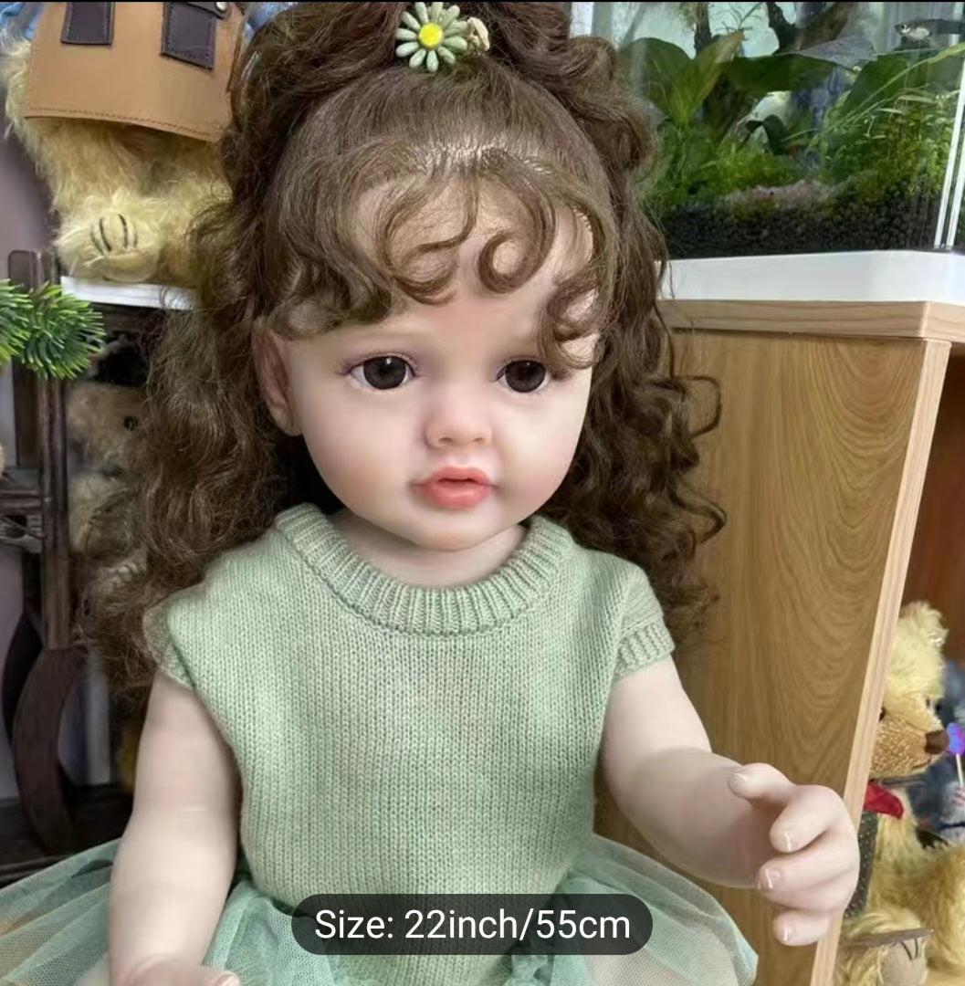 22" Beautiful Reborn With Dark Curly Hair Full Vinyl