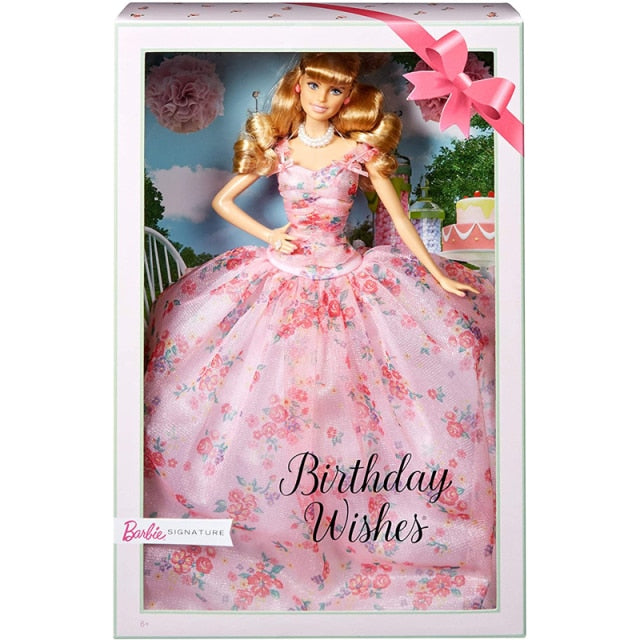 Barbie Signature Birthday Wishes Doll Pink Flower Dress Classic Fashion Model Doll Girls Birthday Gift FXC76