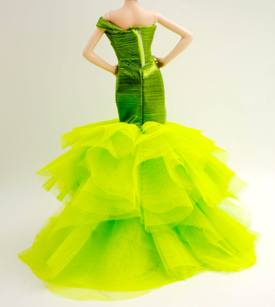 Gorgeous Handmade Shimmery Lime One Shoulder Mermaid Gown