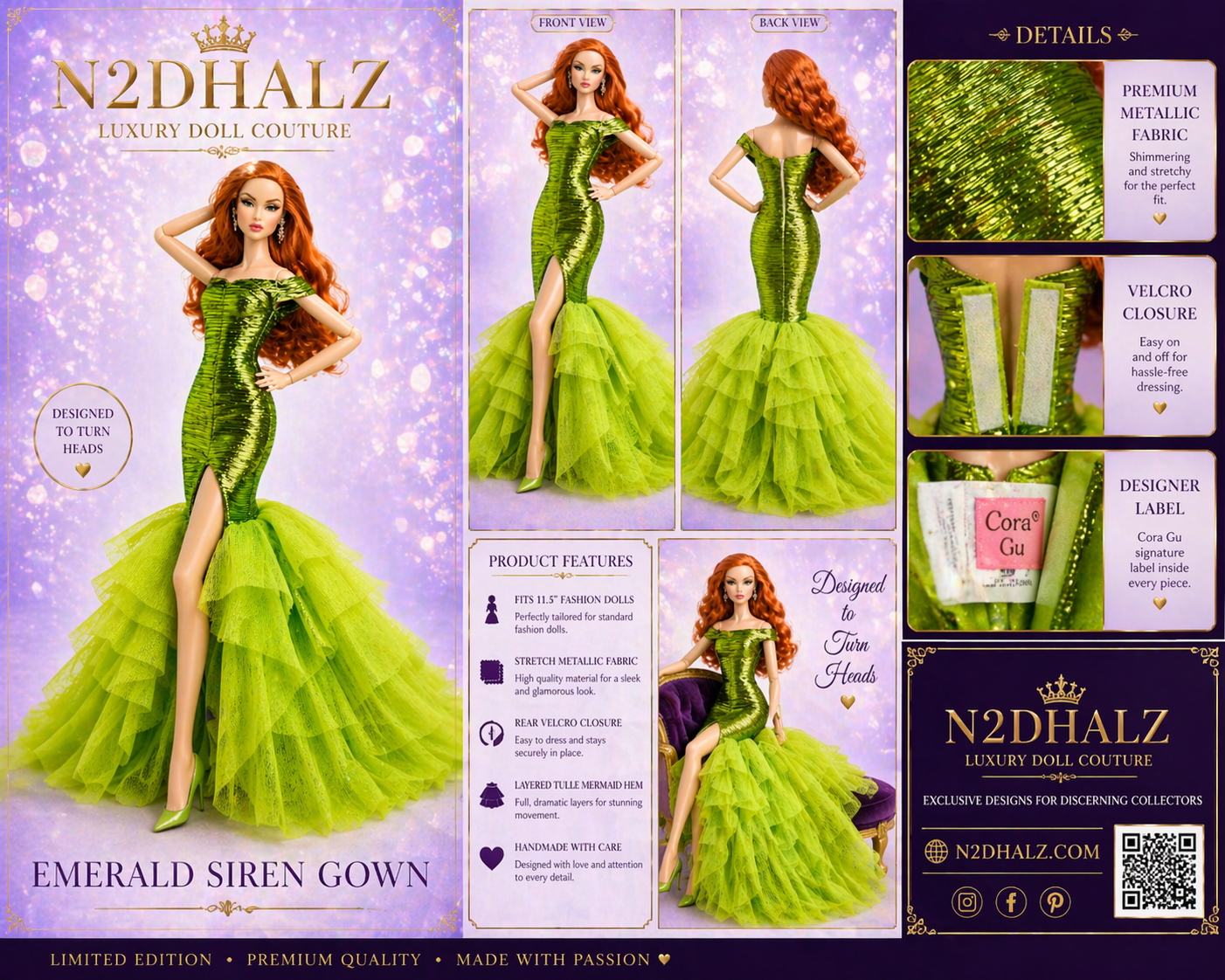 Gorgeous Handmade Shimmery Lime One Shoulder Mermaid Gown
