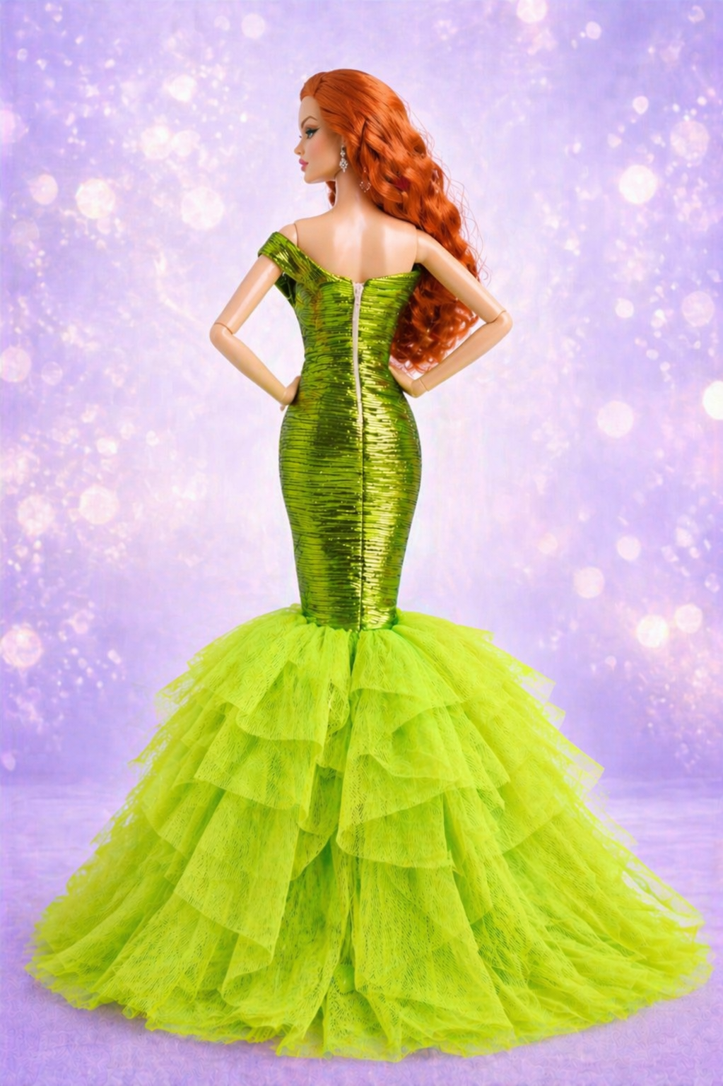 Gorgeous Handmade Shimmery Lime One Shoulder Mermaid Gown