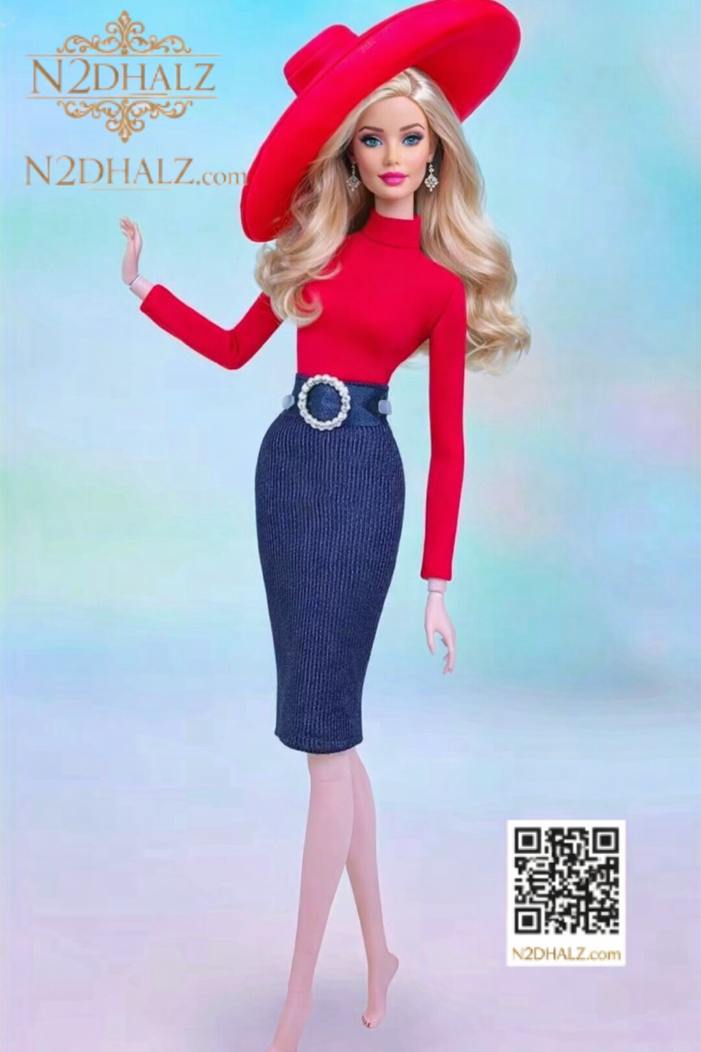 Red Fashion Outfits For 11.5-12" Doll/BJD Clothes Set Top Skirt Big Hat Belt