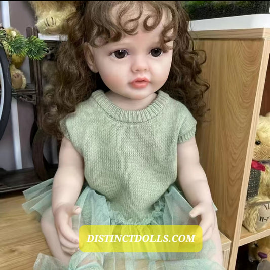 22" Beautiful Reborn With Dark Curly Hair Full Vinyl