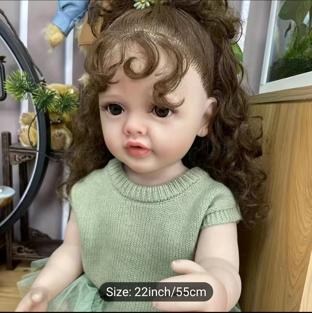 22" Beautiful Reborn With Dark Curly Hair Full Vinyl