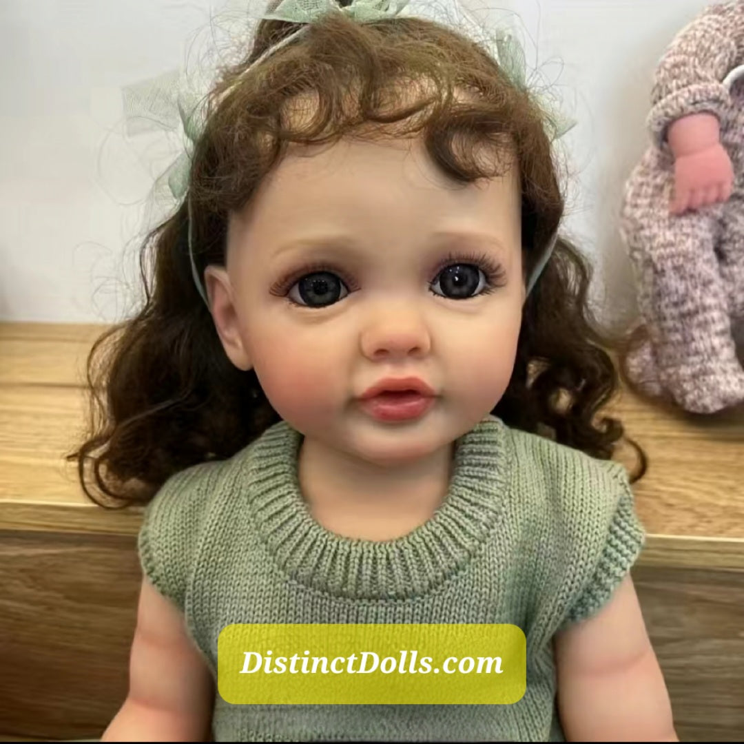 22" Beautiful Reborn With Dark Curly Hair Full Vinyl