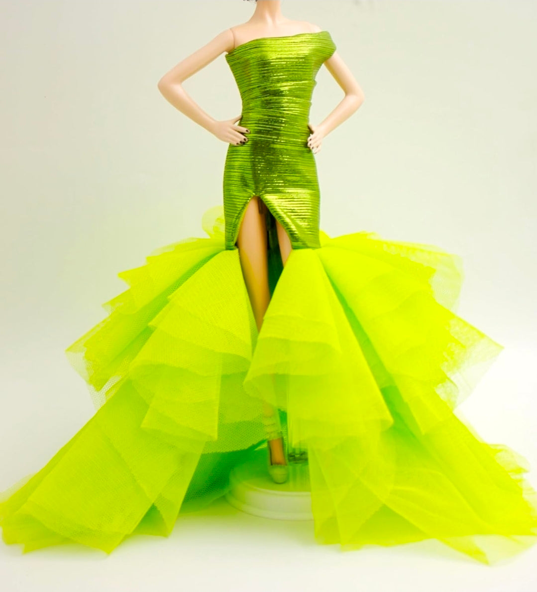 Gorgeous Handmade Shimmery Lime One Shoulder Mermaid Gown