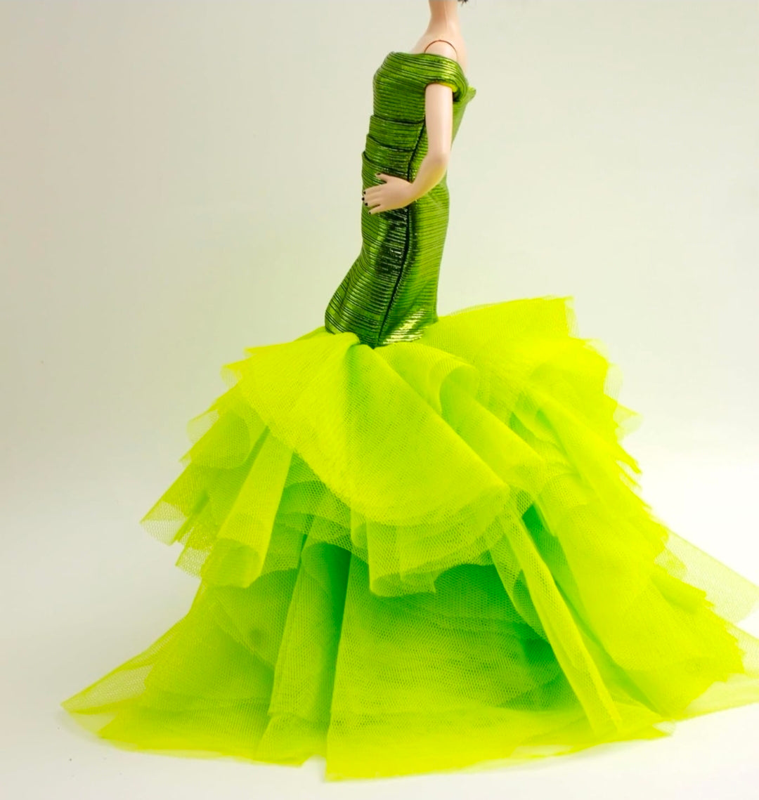 Gorgeous Handmade Shimmery Lime One Shoulder Mermaid Gown