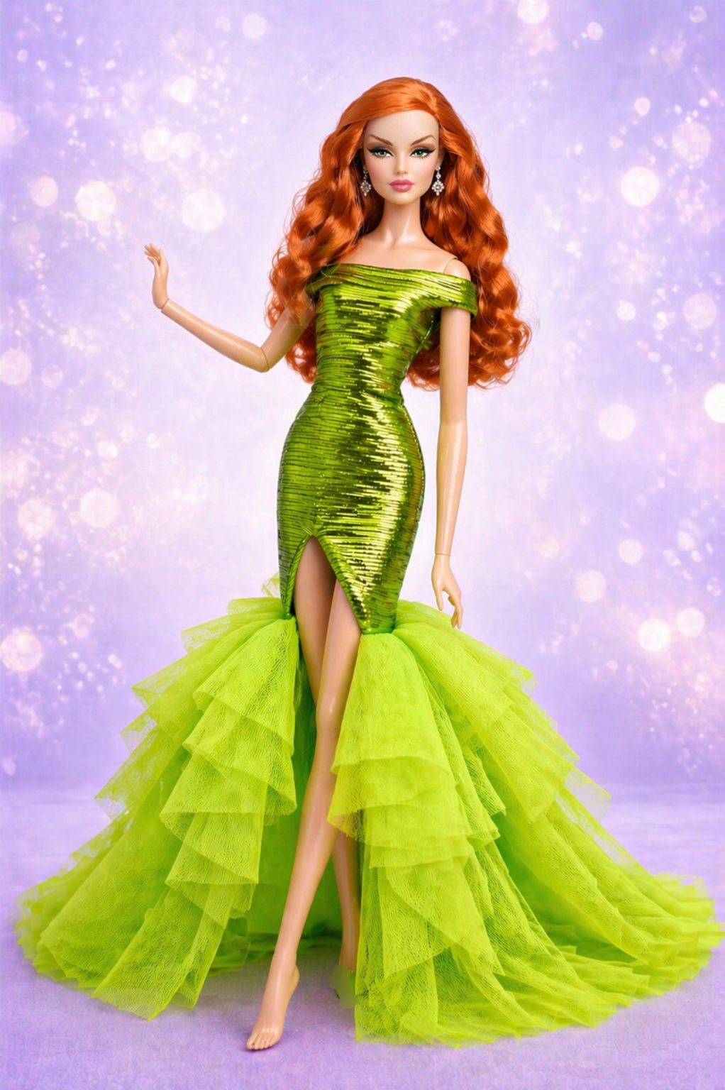 Gorgeous Handmade Shimmery Lime One Shoulder Mermaid Gown