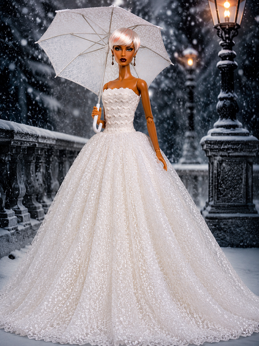 Luxury Couture White Wedding Dress Long Gown Handmade 11.5" - 12" (1/6)