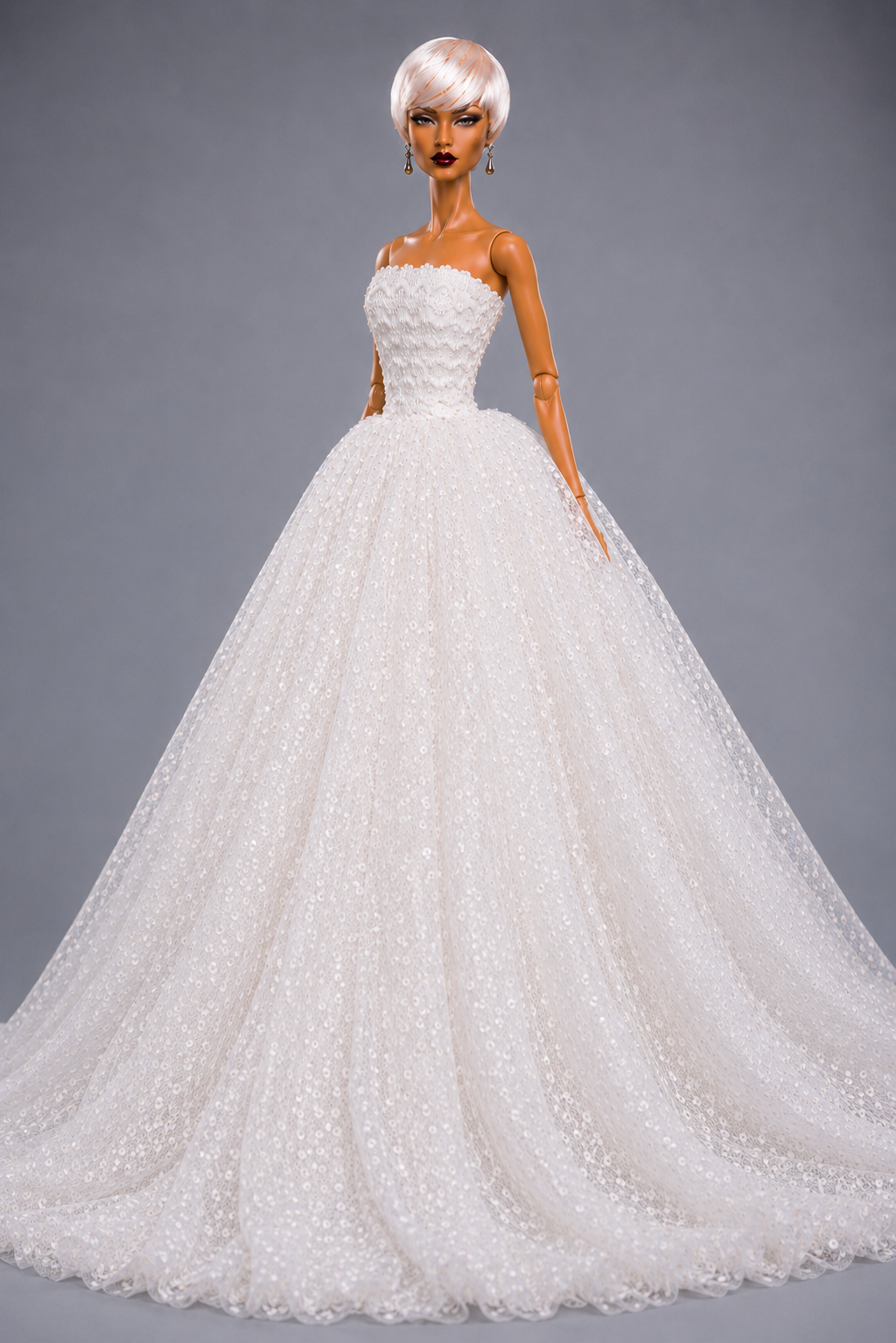 Luxury Couture White Wedding Dress Long Gown Handmade 11.5" - 12" (1/6)
