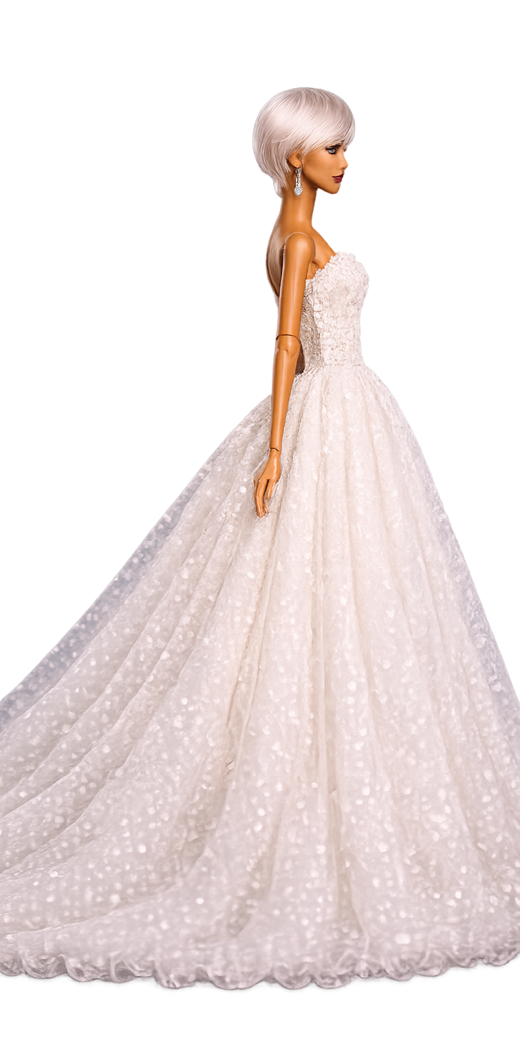 Luxury Couture White Wedding Dress Long Gown Handmade 11.5" - 12" (1/6)
