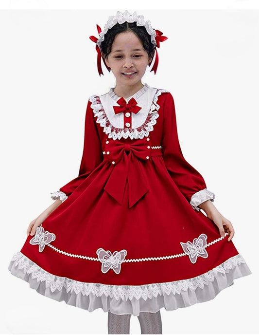 Girls Outfits Dress Bow Cosplay Tulle Girls  (Red, 13-14 Years)