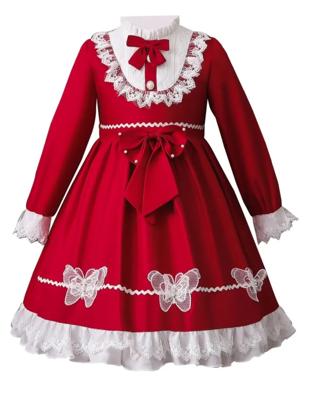 Girls Outfits Dress Bow Cosplay Tulle Girls  (Red, 13-14 Years)