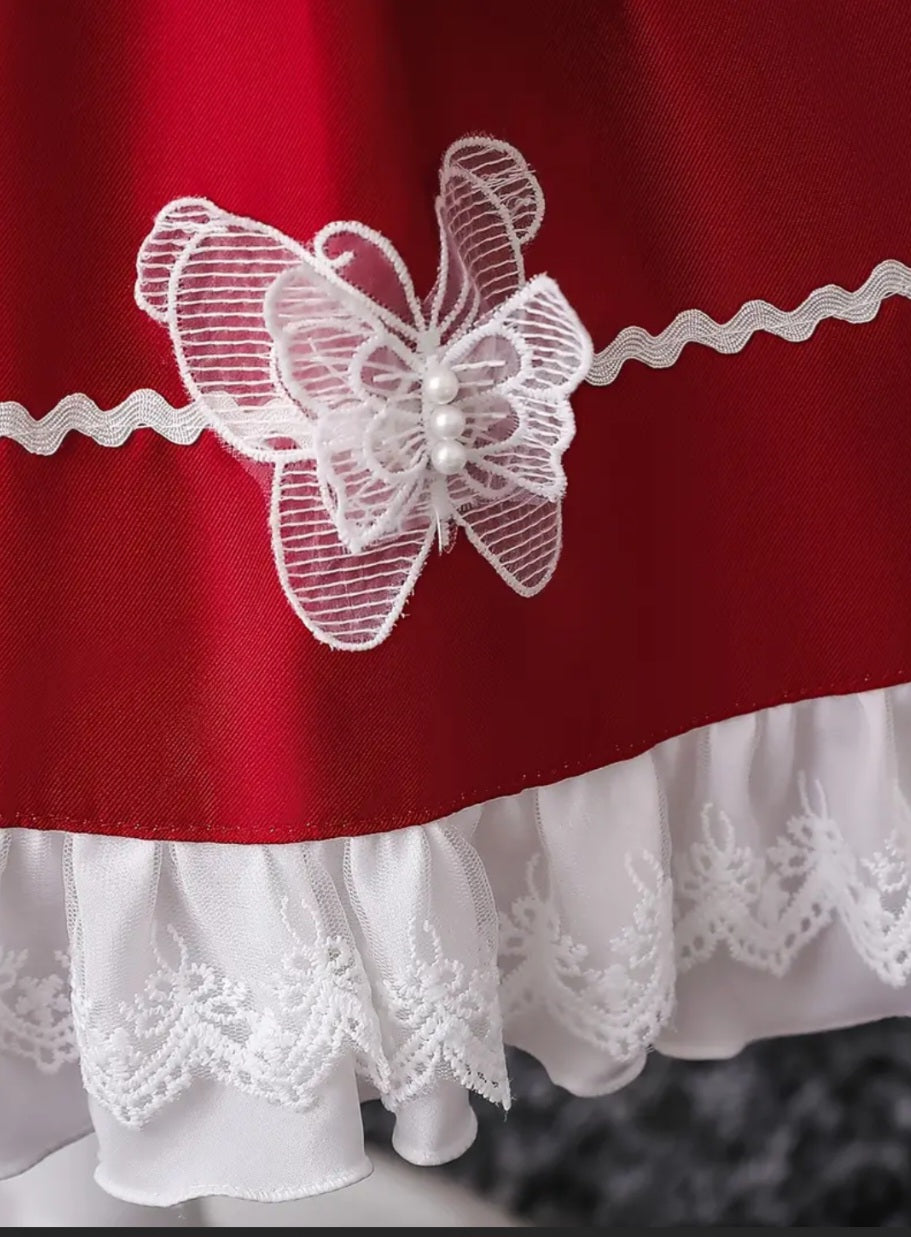 Girls Outfits Dress Bow Cosplay Tulle Girls  (Red, 13-14 Years)