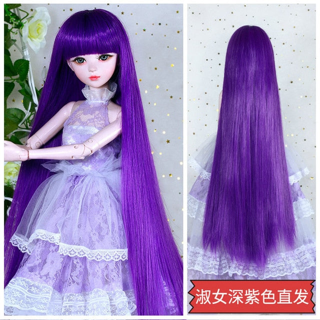 BJD Doll Wig,  Long Hair, Colorful Straight - Wavy Hair Curly Hair for Bjd 1/3 60cm Dolls