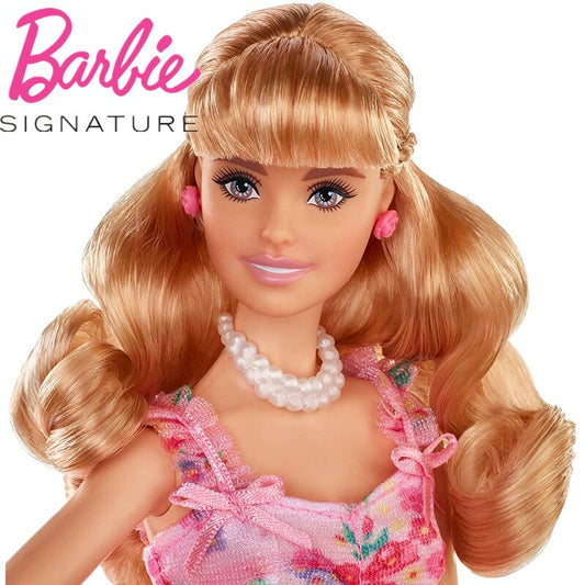 Barbie Signature Birthday Wishes Doll Pink Flower Dress Classic Fashion Model Doll Girls Birthday Gift FXC76