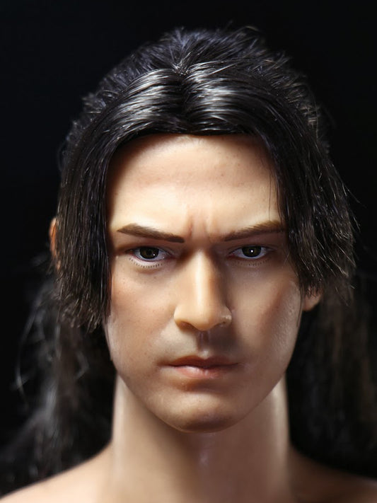 1/6 Head Model Sculpt Moustache Asian Men Ashichi Black Long Hair Male HT Phicens Body Figure