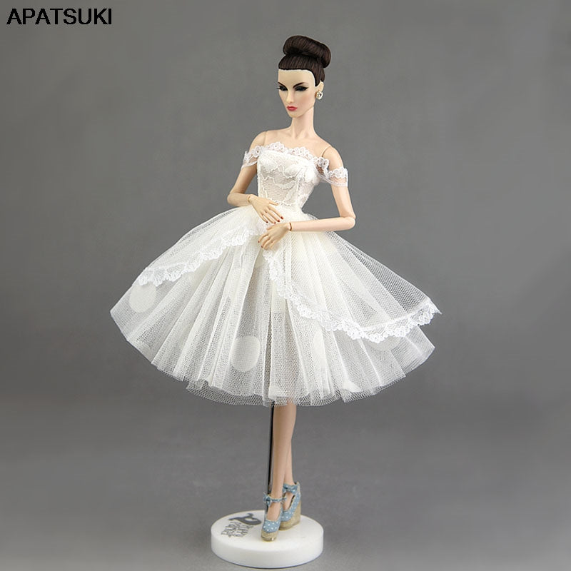 White Lace Princess Dress for Barbie Doll Outfit Polka Dotted Clothing for Blythe Doll Clothes Dolls Accessories Dollhouse Toy