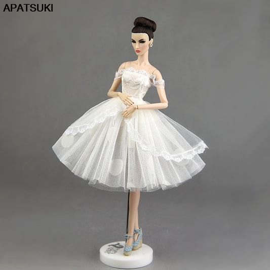 White Lace Princess Dress for Barbie Doll Outfit Polka Dotted Clothing for Blythe Doll Clothes Dolls Accessories Dollhouse Toy