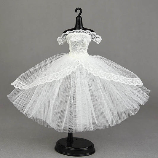 Pure White Lace Princess Dress for Blythe Doll Outfits Clothing Party Gown for Barbie Doll Clothes Accessories Toys