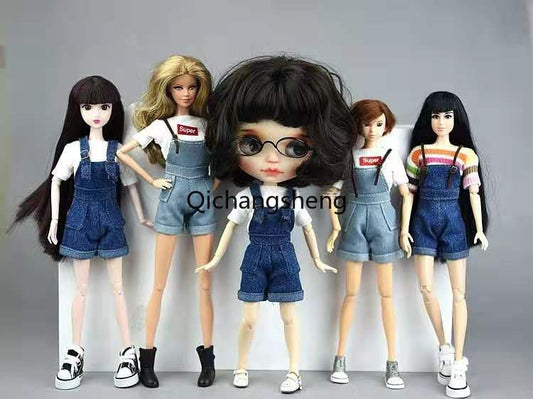 Denim Jeans Bib Pants 11.5 Barbie Doll Clothes Princess Outfits Blythe Doll Accessories 1/6
