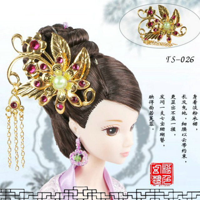 Handmade Doll Jewelry Chinese Ancient Headdress Hairpin For Barbie Bjd 1/6 Dolls Accessories Girls Toys