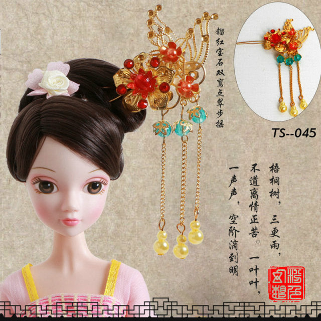 Handmade Doll Jewelry Chinese Ancient Headdress Hairpin For Barbie Bjd 1/6 Dolls Accessories Girls Toys