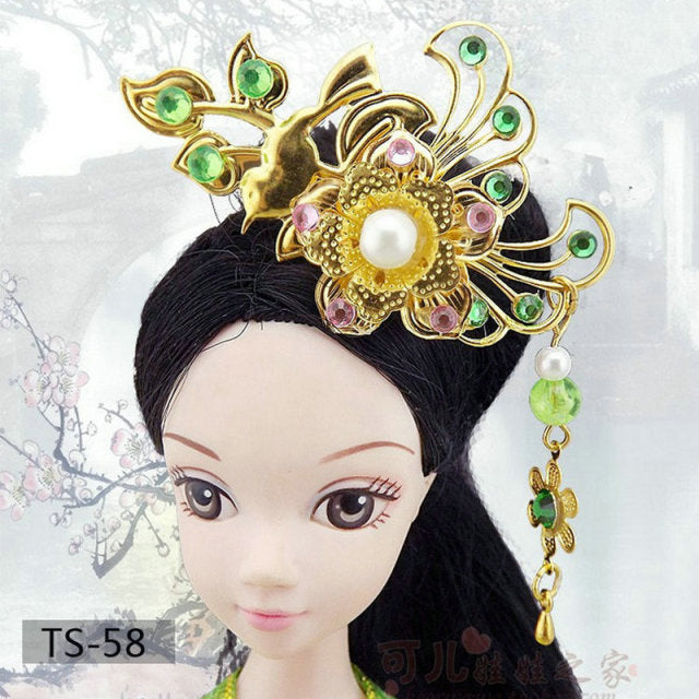 Handmade Doll Jewelry Chinese Ancient Headdress Hairpin For Barbie Bjd 1/6 Dolls Accessories Girls Toys